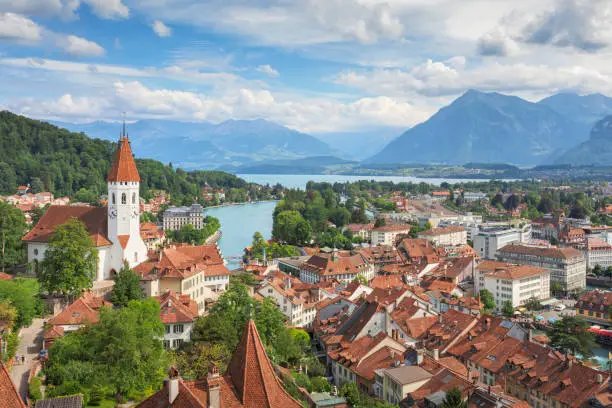 View over the city of Thun in the canton of Bern, Switzerland.