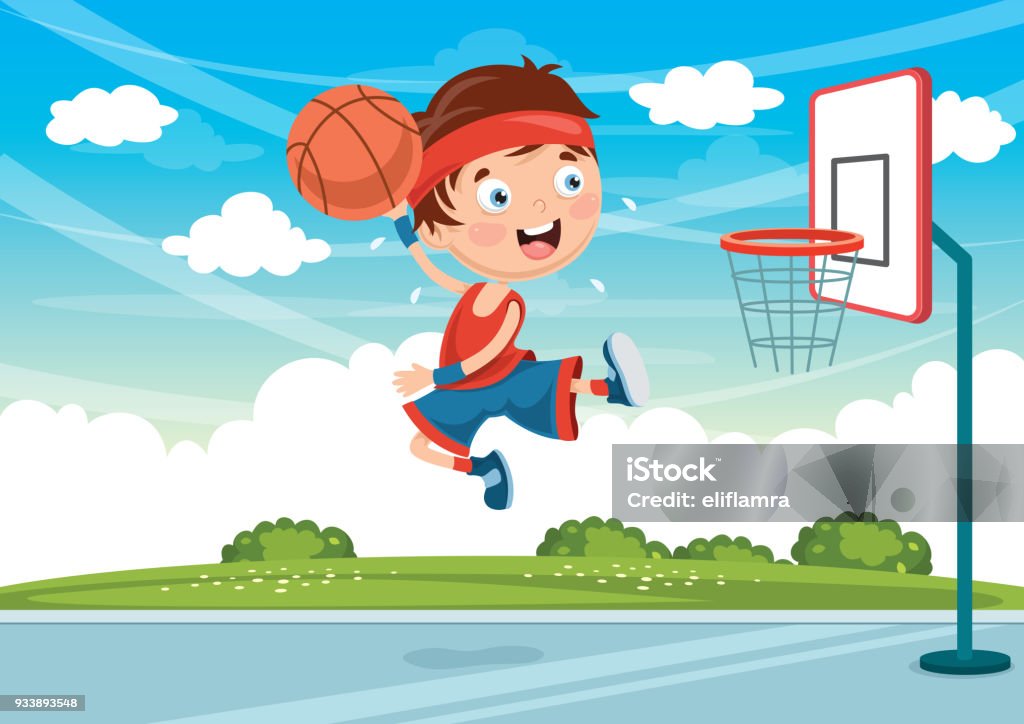 Vector Illustration Of Kid Playing Basketball Basketball - Sport stock vector