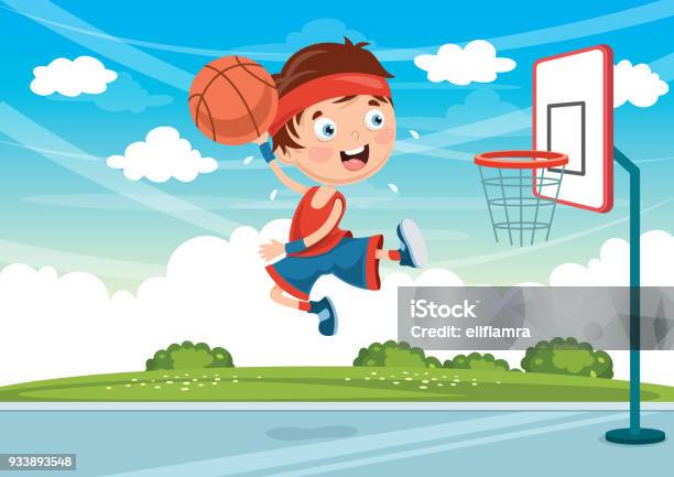 Vector Illustration Of Kid Playing Basketball Stock Illustration - Download Image Now - Basketball - Sport, Child, Sport