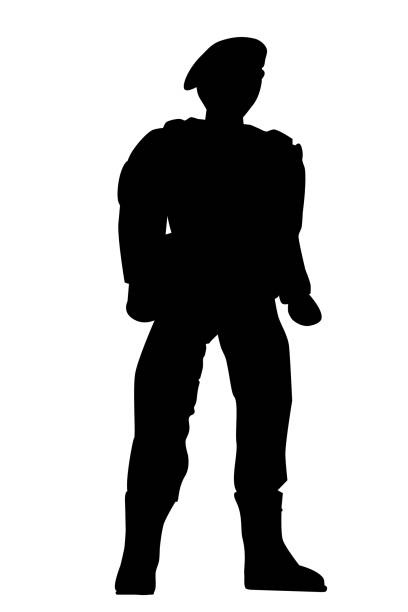 istock Set of Silhouette of Four Soldier, Low Angle Perspective, at Transparent Effect Background 933894288