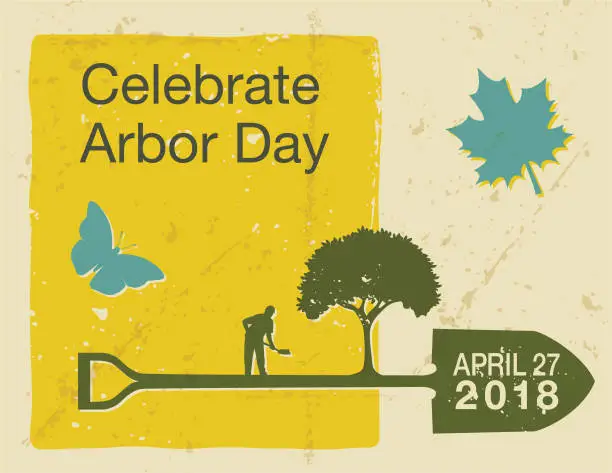 Vector illustration of Arbor Day Environment Cards In Vintage Style