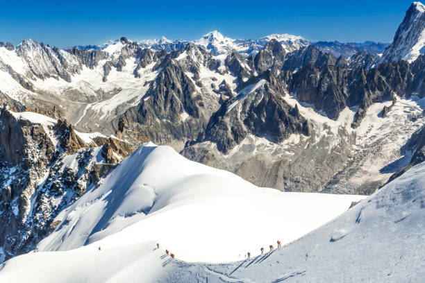 istock Mont Blanc mountaneers walking on snowy ridge. 933901698