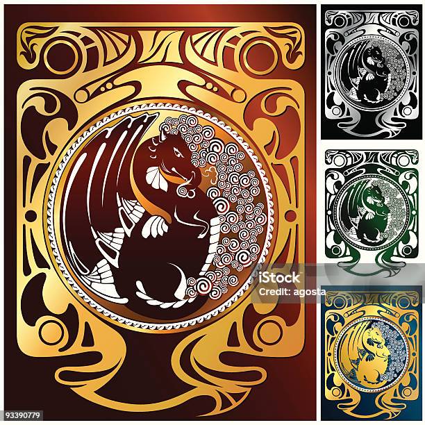 Ilustración de Dragons Y Ornamentos Juego 2 y más Vectores Libres de Derechos de Animal - Animal, Antiguo, Arte