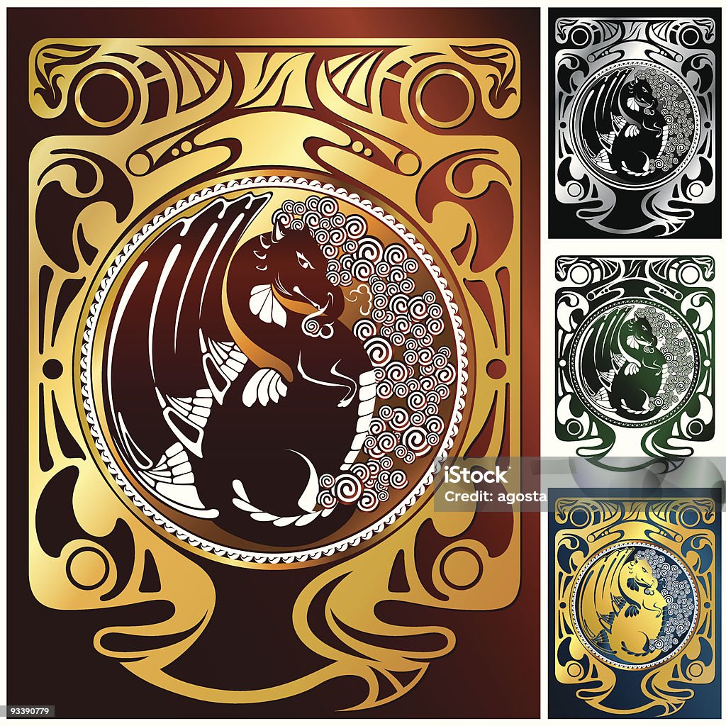 Dragões e ornamentos conjunto 2 - Royalty-free Animal arte vetorial