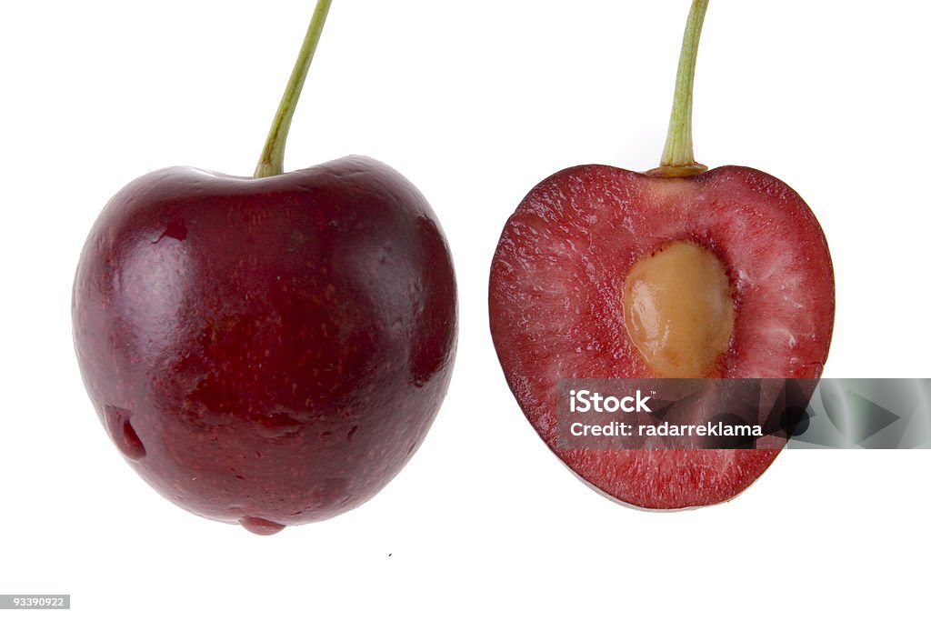 One full cherry and a half of it  Berry Fruit Stock Photo