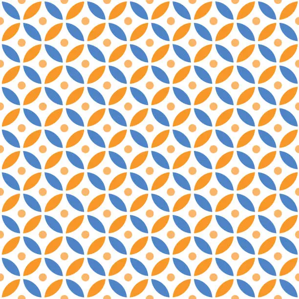 Vector illustration of Seamless Intersecting Geometric Vintage Orange and Blue Circle Pattern