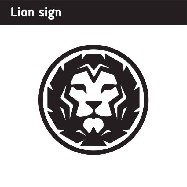 illustrazioni stock, clip art, cartoni animati e icone di tendenza di segno del volto del leone, simboleggia fiducia e forza - tiger roaring danger power