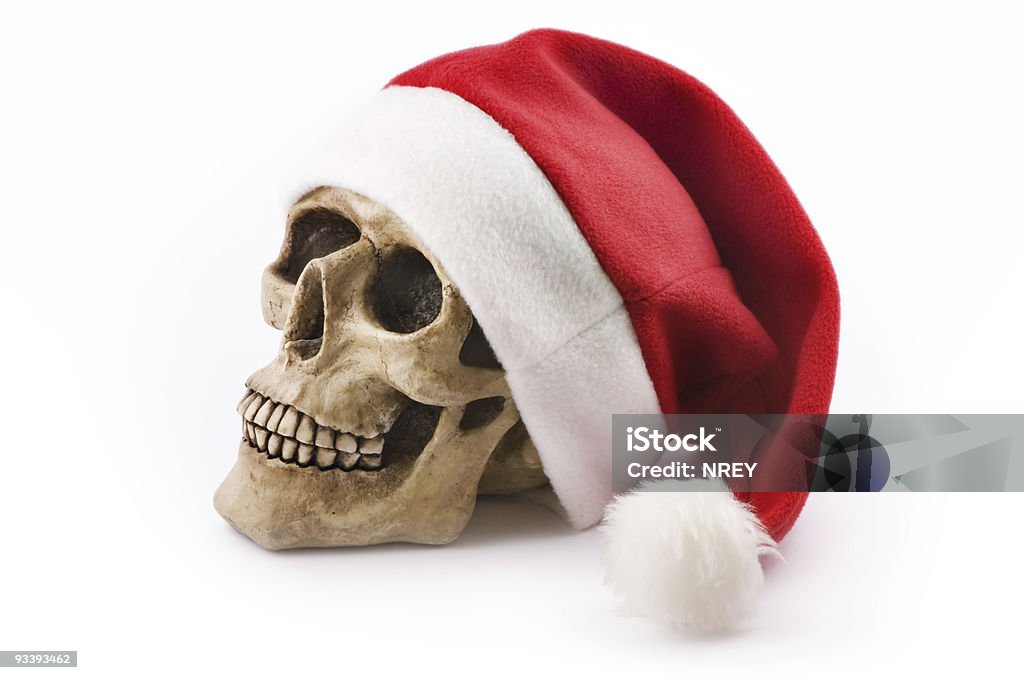 Teschio con Cappello rosso Natale - Foto stock royalty-free di Bianco