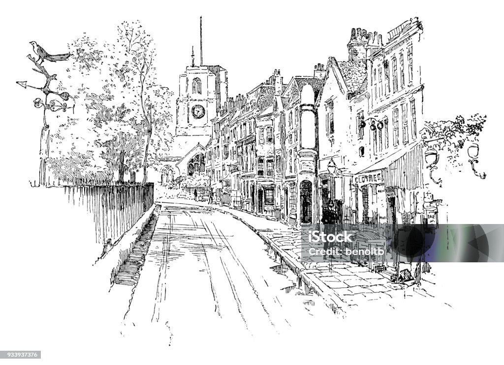 Old city street in London Old city street in London - Scanned 1887 Engraving London - England stock illustration