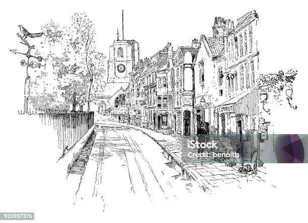 Old City Street In London Stock Illustration - Download Image Now - London - England, Street, Victorian Style
