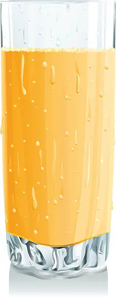 Vector illustration of Glass with orange juice and drops