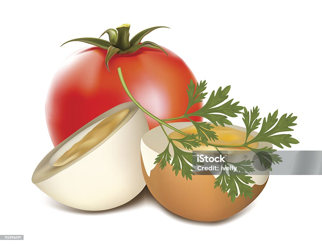 Варёное яйцо и помидор. - Векторная графика Без людей роялти-фри