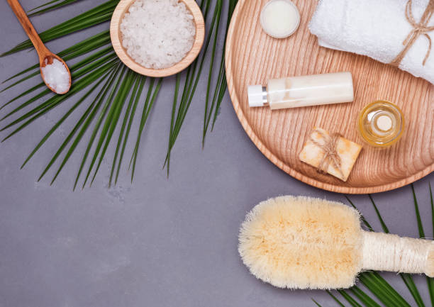 istock Bottles, salt, brush and other spa related items 934004122