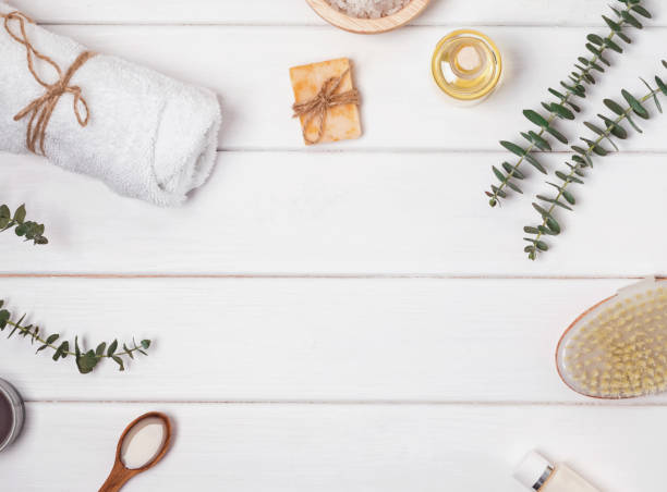 istock Soap, massage brush, aroma oil and other spa related objects on the white background 934004828
