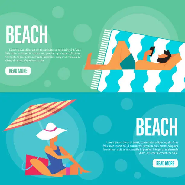 Vector illustration of Beach Website Template Set. Horizontal banners