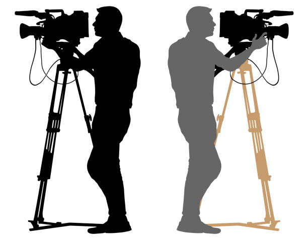 Cameraman silhouette. Video operator white background Cameraman silhouette. Video operator white background recording studio illustrations stock illustrations