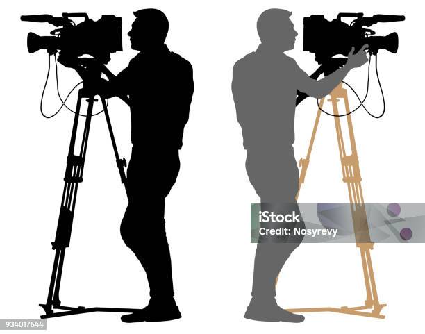 Cameraman Silhouette Video Operator White Background Stock Illustration - Download Image Now