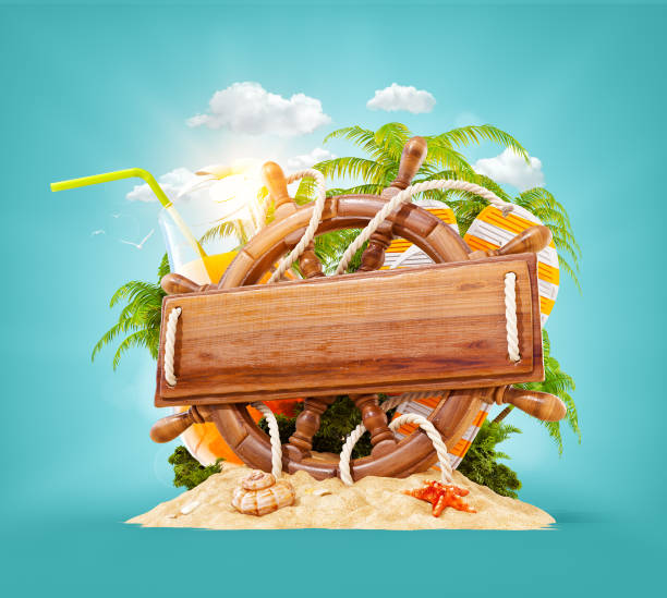 istock Wooden helm with a blank wooden plank 934027474