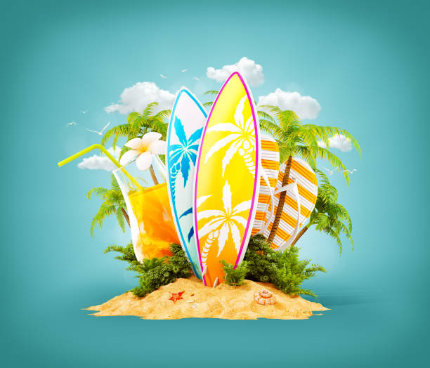 istock Surf boards on paradise island 934027680