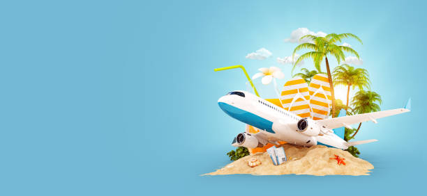 istock airplane and tropical palm on a paradise island 934027686