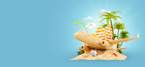 istock airplane and tropical palm on a paradise island 934027698