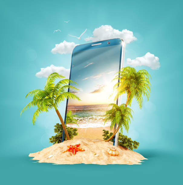 istock Tropical landscape on the screen of smartphone 934027714
