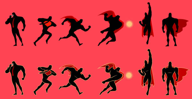 Vector Superhero Figure Silhouette Set vector art illustration