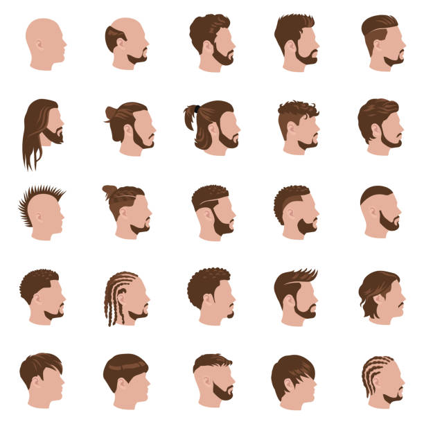 Male hairstyles color vector icons 25 Male hairstyles color vector icons faux hawk stock illustrations