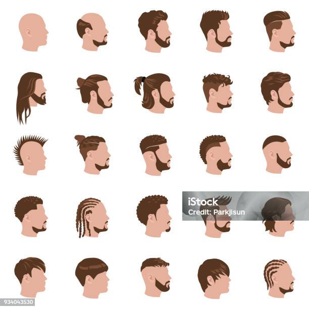 Male Hairstyles Color Vector Icons Stock Illustration - Download Image Now  - Locs - Hairstyle, Beard, Men - iStock