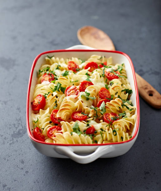 Pasta bake with mozzarella and cherry tomatoes