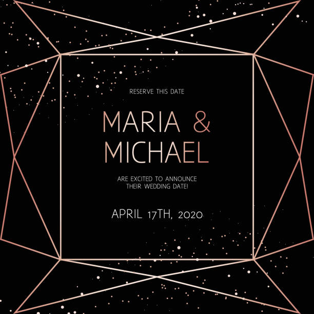 Stylish dark geometric vector design frame Stylish dark geometric vector design frame. Golden line borders. Modern invitation. Art deco square card. Luxury and chic black background. Diamond shape. All elements are isolated and editable. rose gold glitter stock illustrations