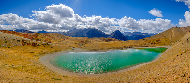 Lac Gignoux (or Lake of the 7 colors), accessible by mountain footpath on the border between Italy and France, 2329 m., Cervières, Hautes-Alpes, France (5 shots stitched)
