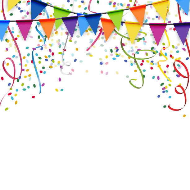 garlands, streamers and confetti background colored garlands, streamers and confetti background for party or festival usage streamers and confetti stock illustrations