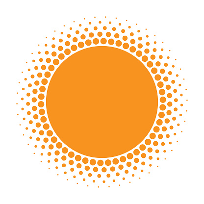 Sun icon. Halftone orange circle with gradient  texture circles logo design element. Vector illustration