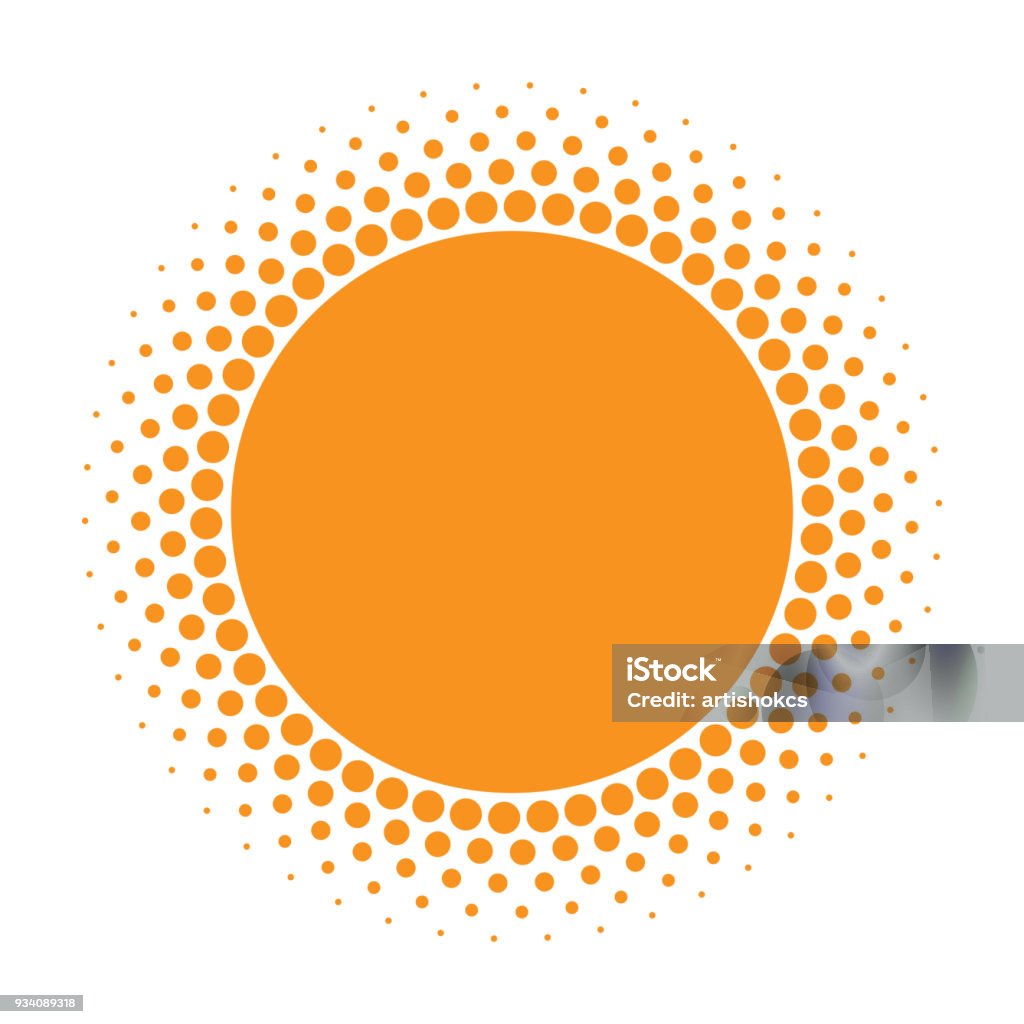 Sun icon. Halftone orange circle with gradient  texture circles logo design element. Vector illustration Sun stock vector