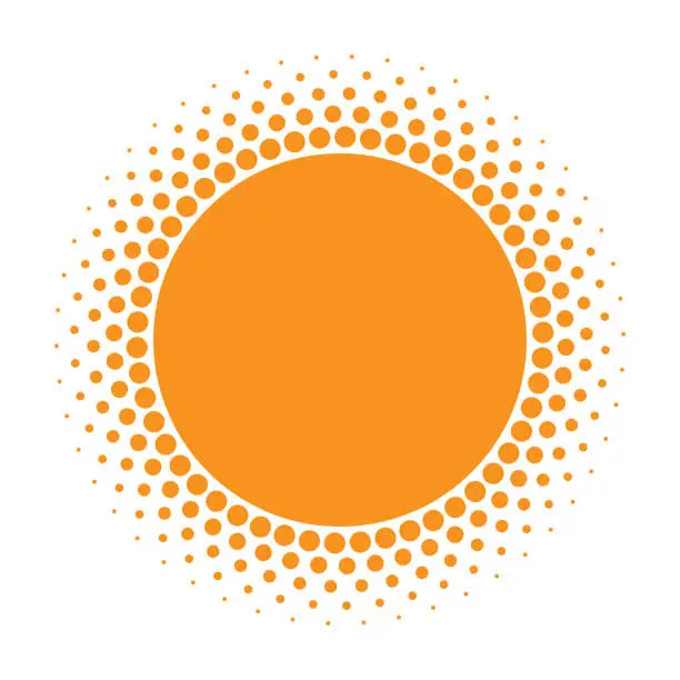 Vector illustration of Sun icon. Halftone orange circle with gradient  texture circles logo design element. Vector illustration