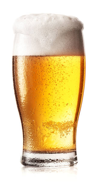 istock Glass of light beer with foam and drops 934107964