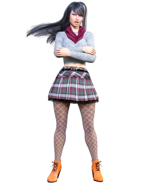 istock Brunette plaid skirt, leggings and boots. 934108256