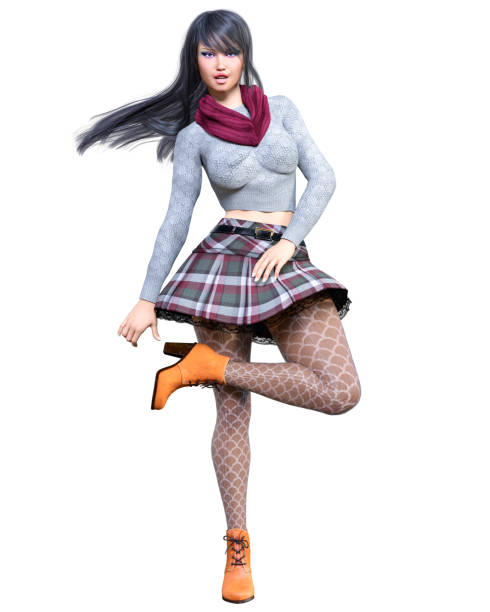 istock Brunette plaid skirt, leggings and boots. 934108576