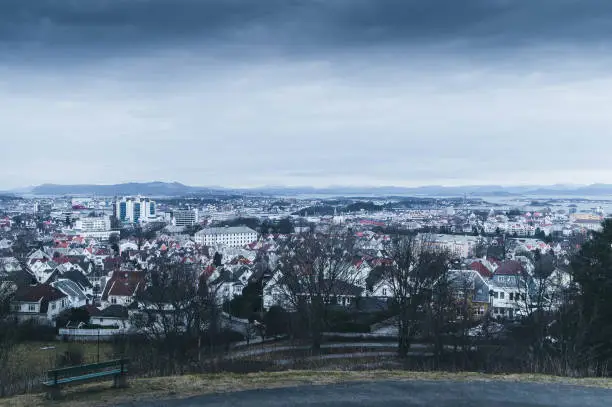 Beautiful view of Stavanger city in Norway. The city is surrounded by fjords and other islands.