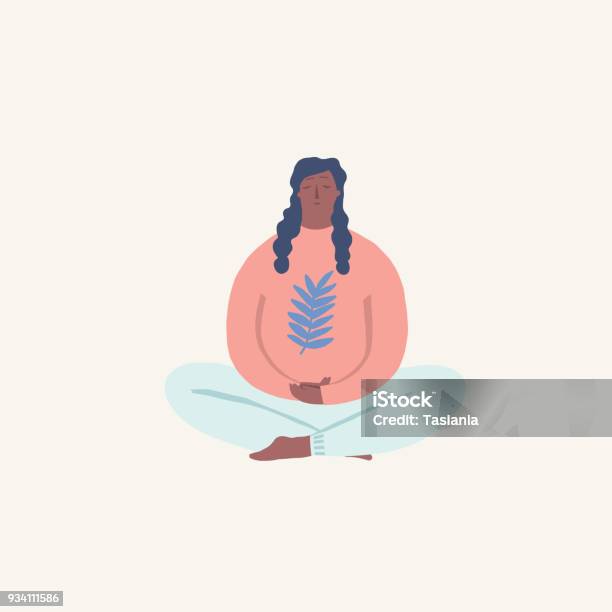 Women Doing Yoga And Meditating Visiting In A Lotus Pose Illustration In Vector Stock Illustration - Download Image Now