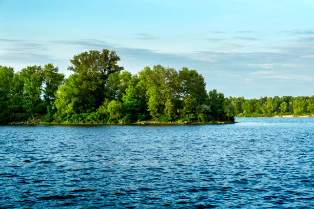 istock Panorama of river, forest, bushes, grass and sky 934122808