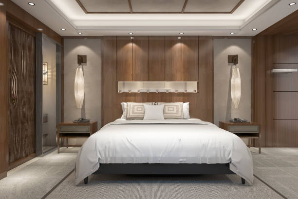 istock 3d rendering modern luxury bedroom suite in resort with bathroom 934123518
