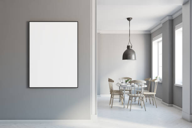 istock Gray dining room interior, poster on wall 934126384