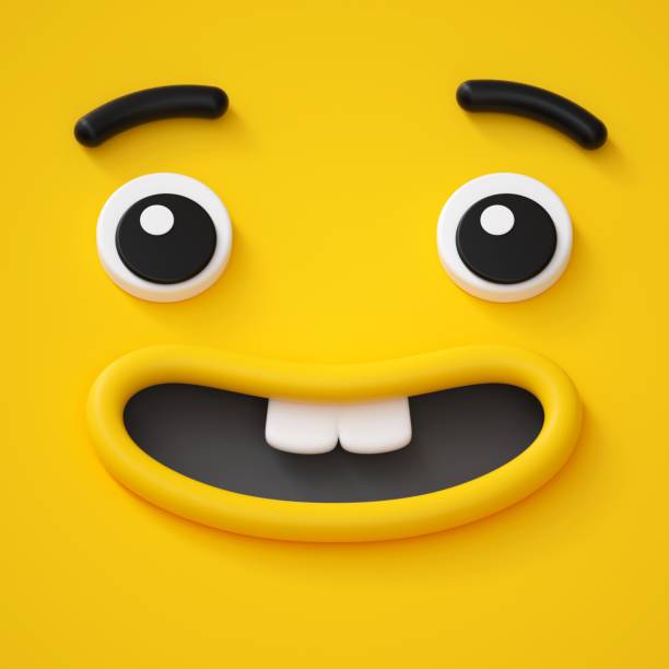 rendering 3d, viso infantile carino, sorriso sdentato, emozione stupita, emoji, emoticon, mostro divertente - toothless smile foto e immagini stock