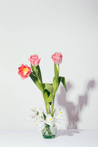 istock White and pink flowers in a vase on a table 934129368