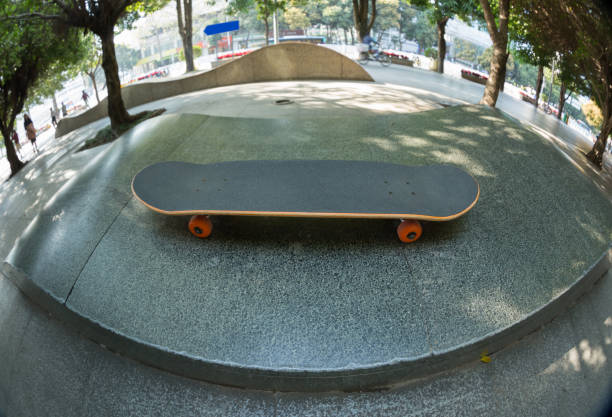 istock one skateboard on city skatepark ramp 934132192