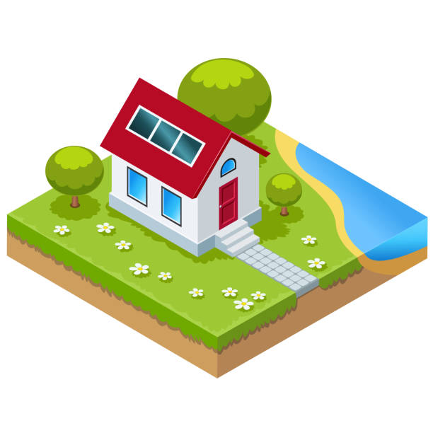 istock Illustration of Eco-house with solar cells in isometric view 934132972