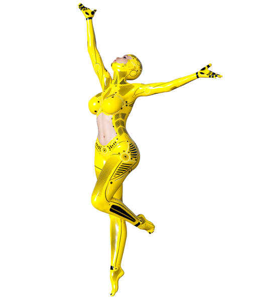 istock Dancing woman robot. Yellow metal droid. Artificial Intelligence. 934135796