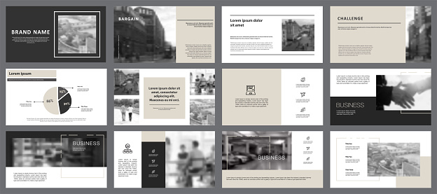 Grey, white and black infographic elements for presentation slide templates. Business and recruitment concept can be used for financial report, advertising, flyer layout and leaflet.